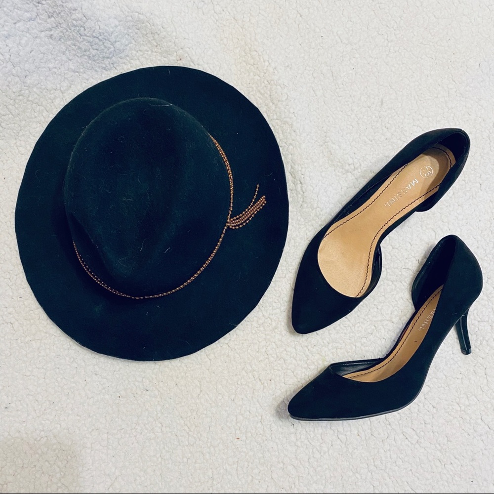 Classic Basic Black Pump High Heels Faux Suede 7.5
